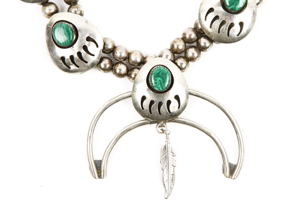 Native American Style Squash Blossom With Malachite Necklace EBTH