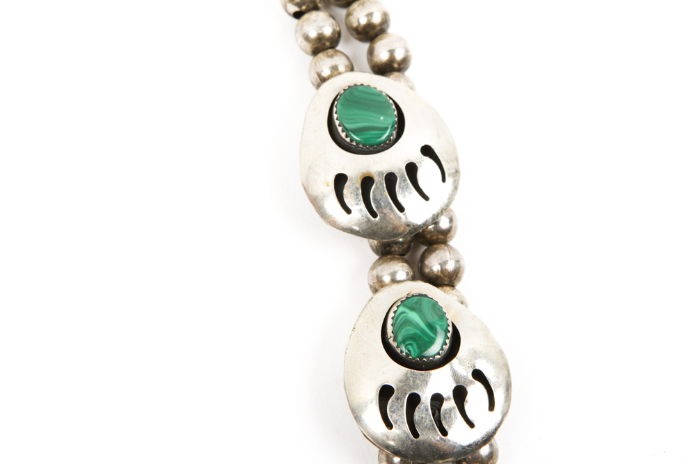 Native American Style Squash Blossom With Malachite Necklace EBTH