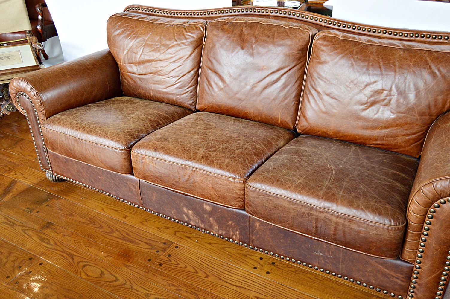 Contemporary Art Deco Style Brown Leather Sofa EBTH