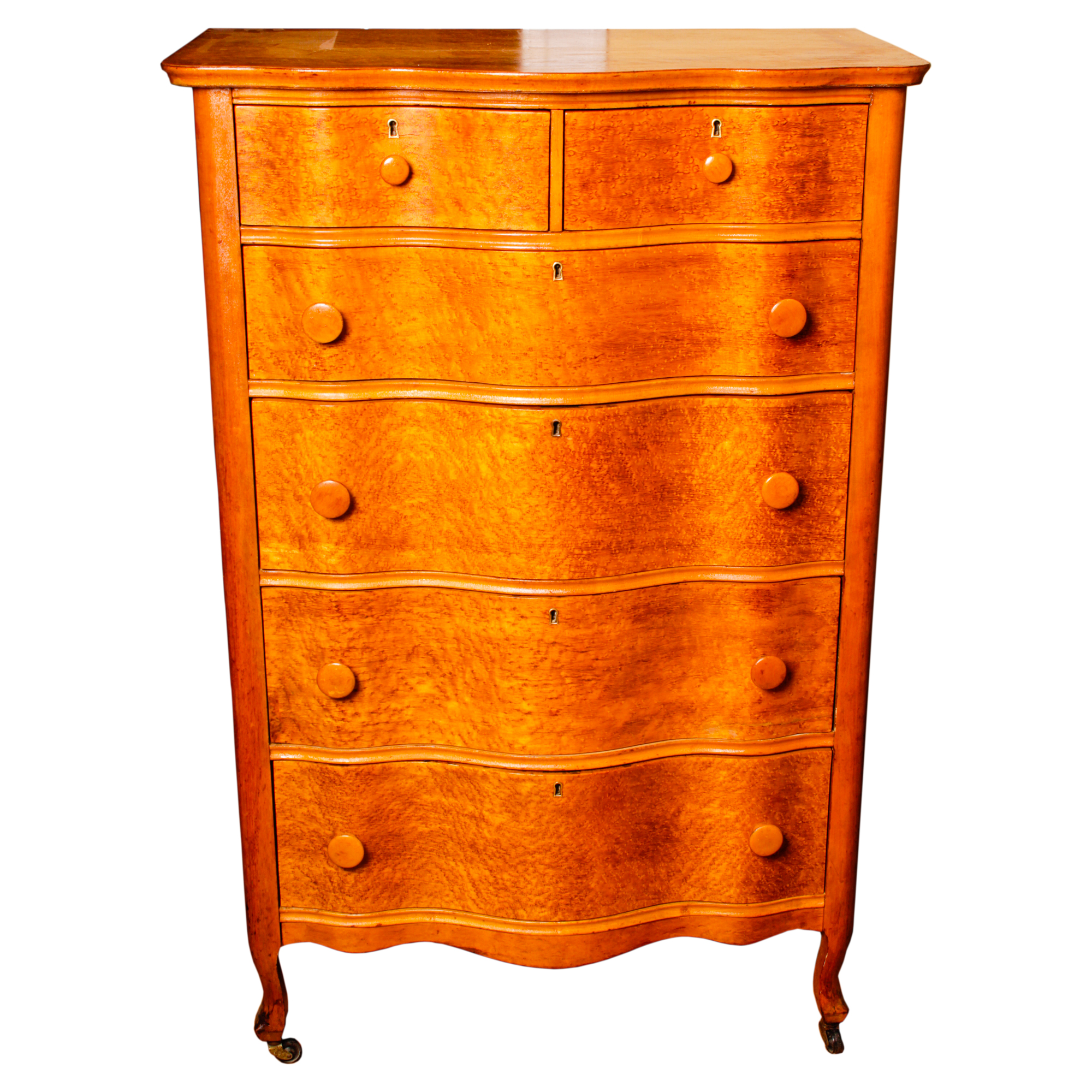 19th Century Serpentine Birdseye Maple Chest Of Drawers Ebth