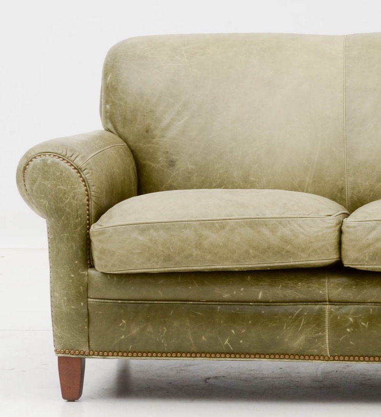 Hancock & Moore for Baker Showroom Moss Green Leather Sofa EBTH