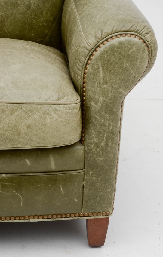 Hancock & Moore for Baker Showroom Moss Green Leather Sofa EBTH