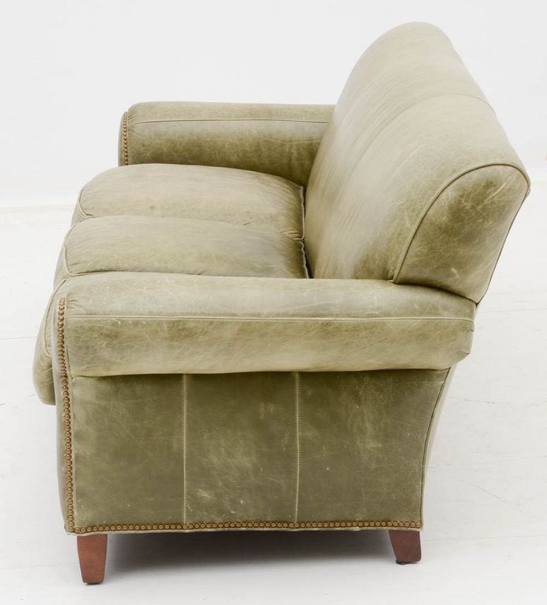 Hancock & Moore for Baker Showroom Moss Green Leather Sofa EBTH