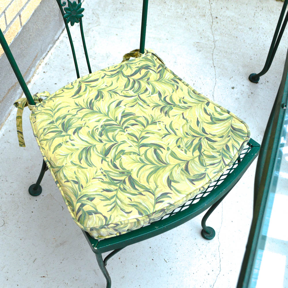 Vintage Woodard Glass Top Wrought Iron Table and Four Chairs EBTH