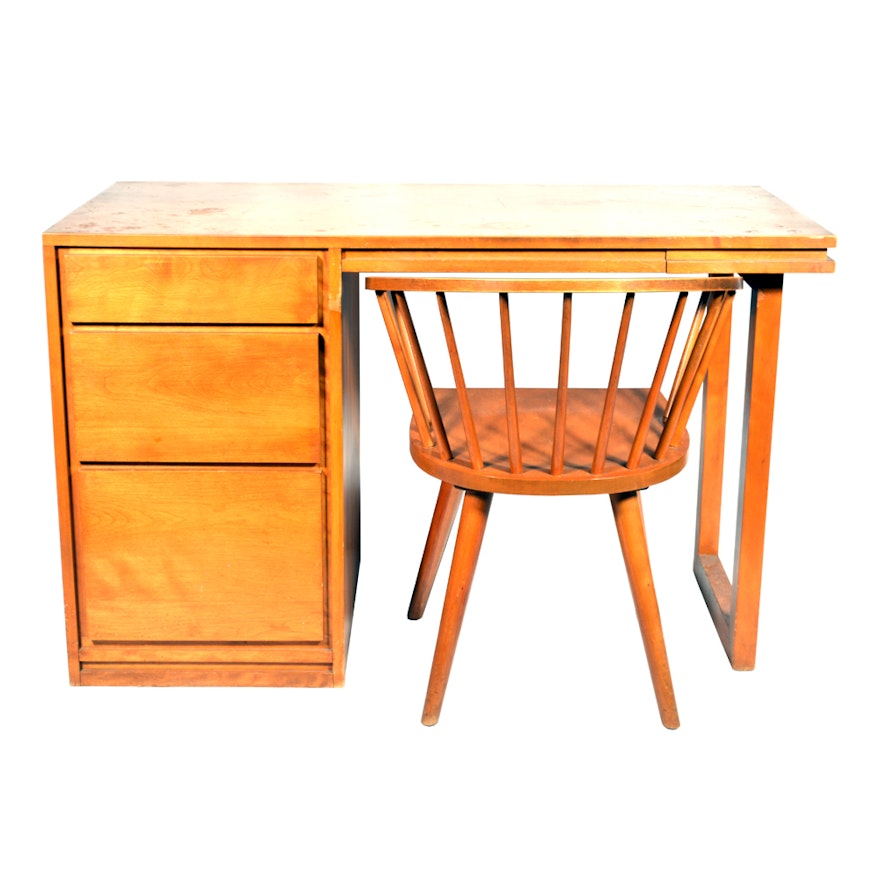 Russel Wright For Conant Ball Mid Century Modern Birch Desk And