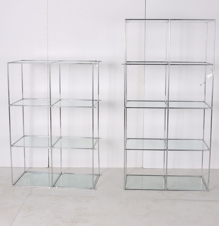 Modernist Style Metal and Glass Shelving Units : EBTH Modernist Style Metal and Glass Shelving Units : EBTH
