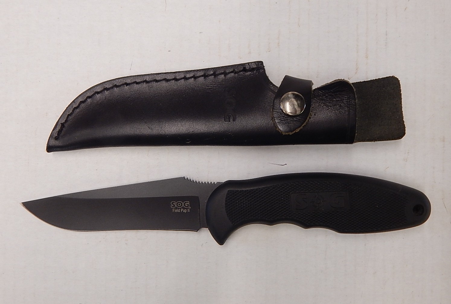 Sog Field Pup II Fixed Blade Knife with Leather Sheath EBTH