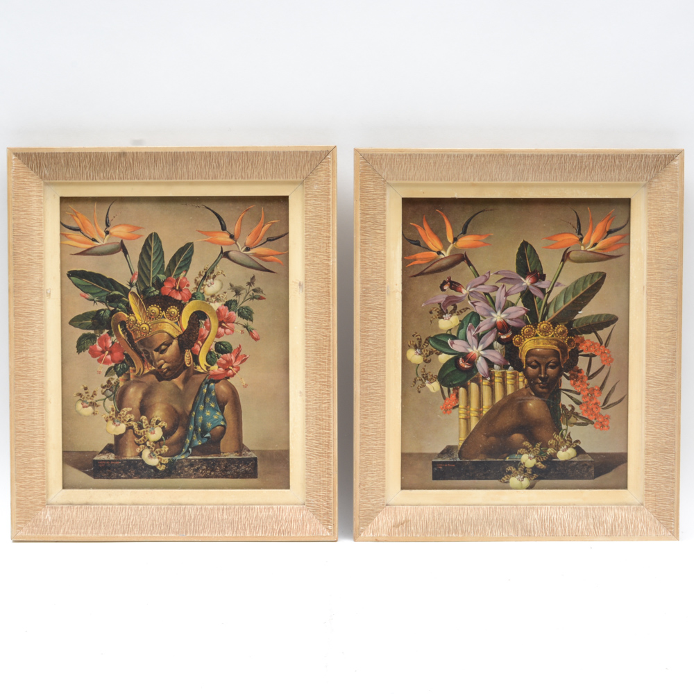 Pair of Vintage Cosmo de Salvo Prints of Nude Exotic Women EBTH