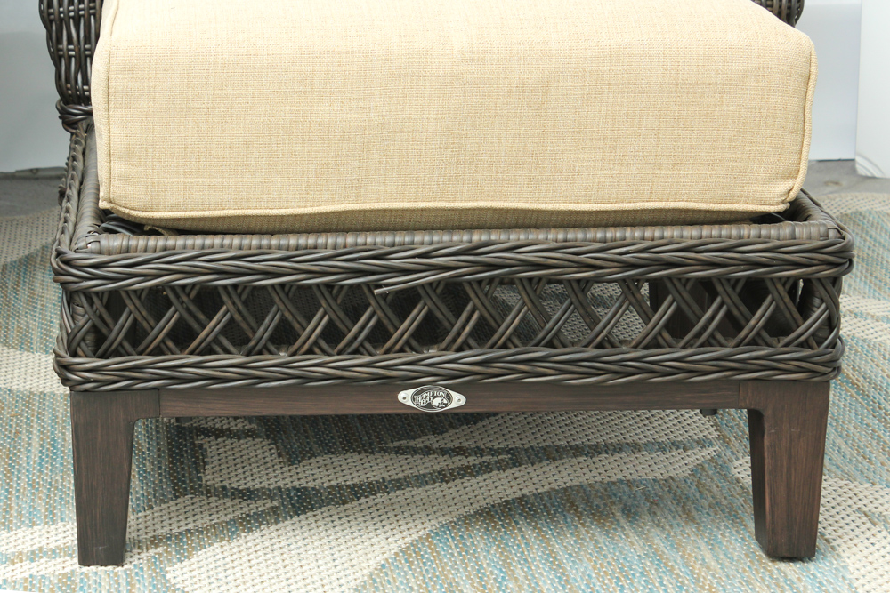 Two Hampton Bay "Woodbury" Wicker Patio Chairs with Ottomans EBTH