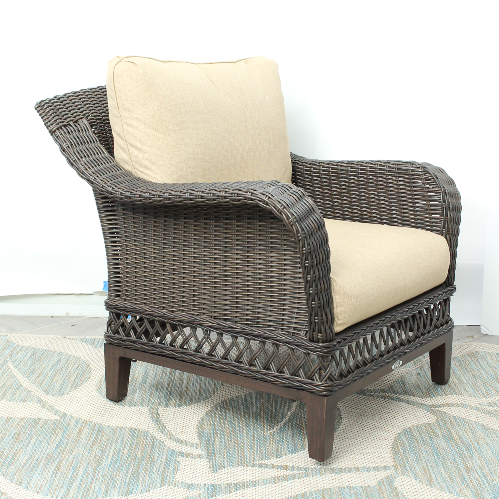 Two Hampton Bay "Woodbury" Wicker Patio Chairs With Ottomans | EBTH