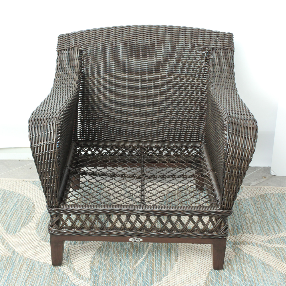 Two Hampton Bay "Woodbury" Wicker Patio Chairs with Ottomans EBTH