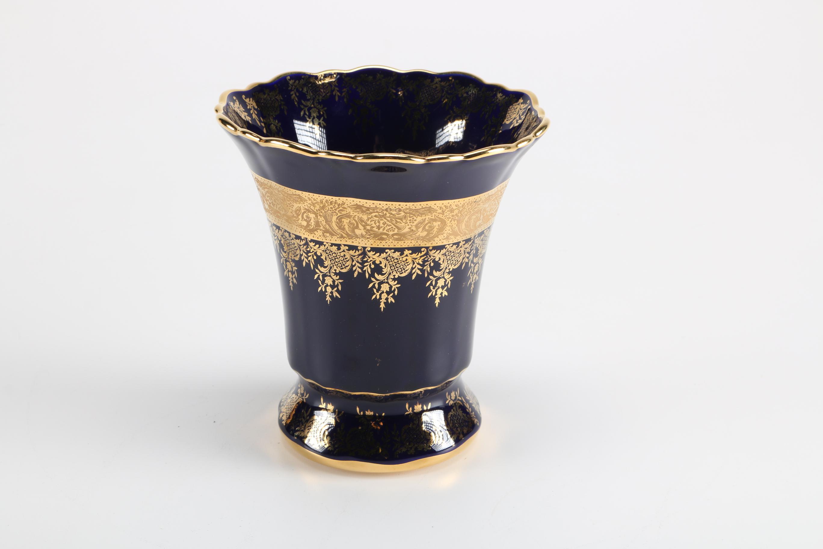 Cobalt Blue and Gold Tone Porcelain Imperial Limoges Vase EBTH