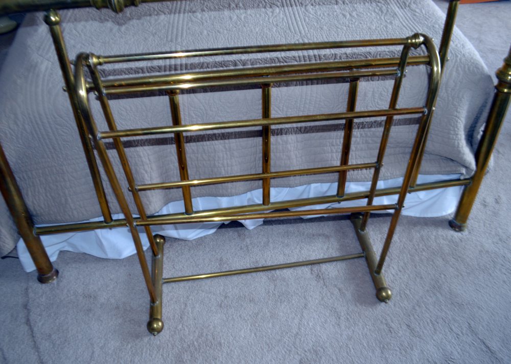 Vintage Queen Size Brass Bed Frame With Brass Quilt Rack EBTH