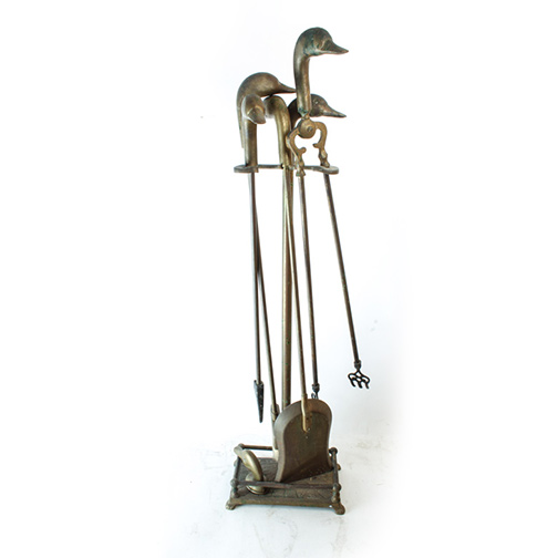 Vintage Duck Head Brass Fireplace Tool Set EBTH