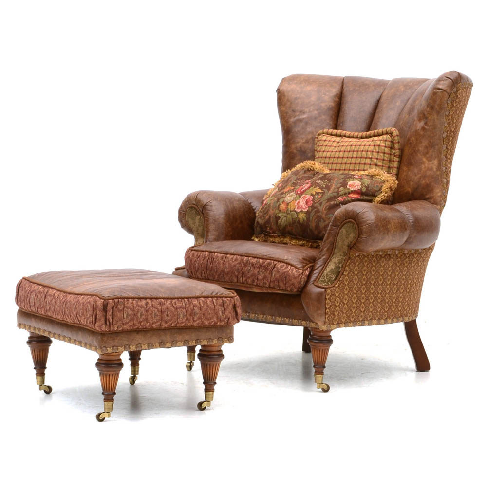 Zimmerman Furniture Brown Leather Over Stuffed Chair And Ottoman