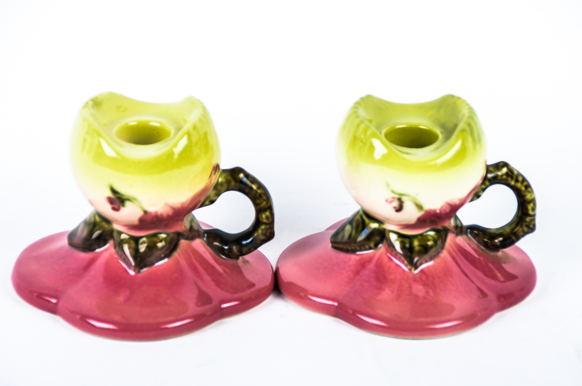 Pair of Hull Pottery Woodland 3.5" Candle Holders EBTH