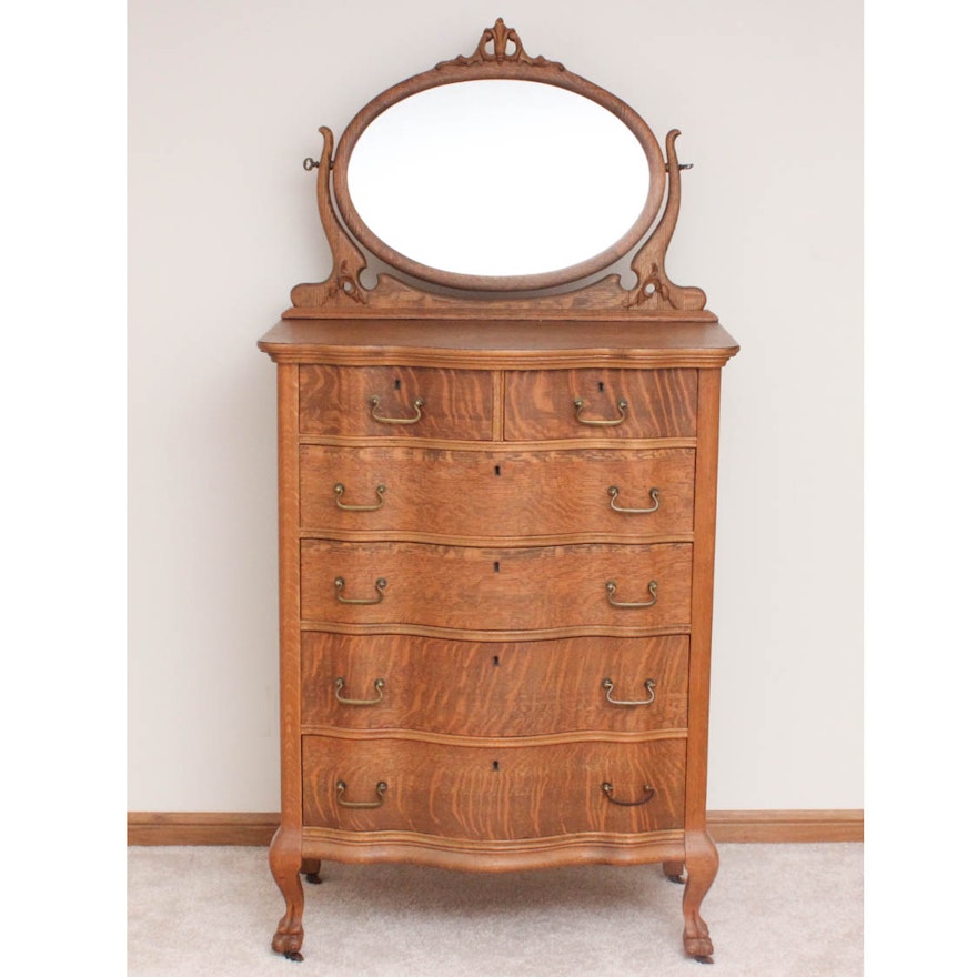 Antique Victorian Oak Chest Of Drawers With Mirror Ebth