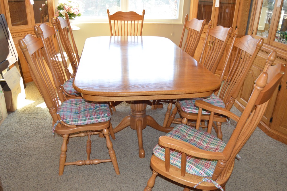 Amish Made Oak Dining Table with Eight Chairs EBTH