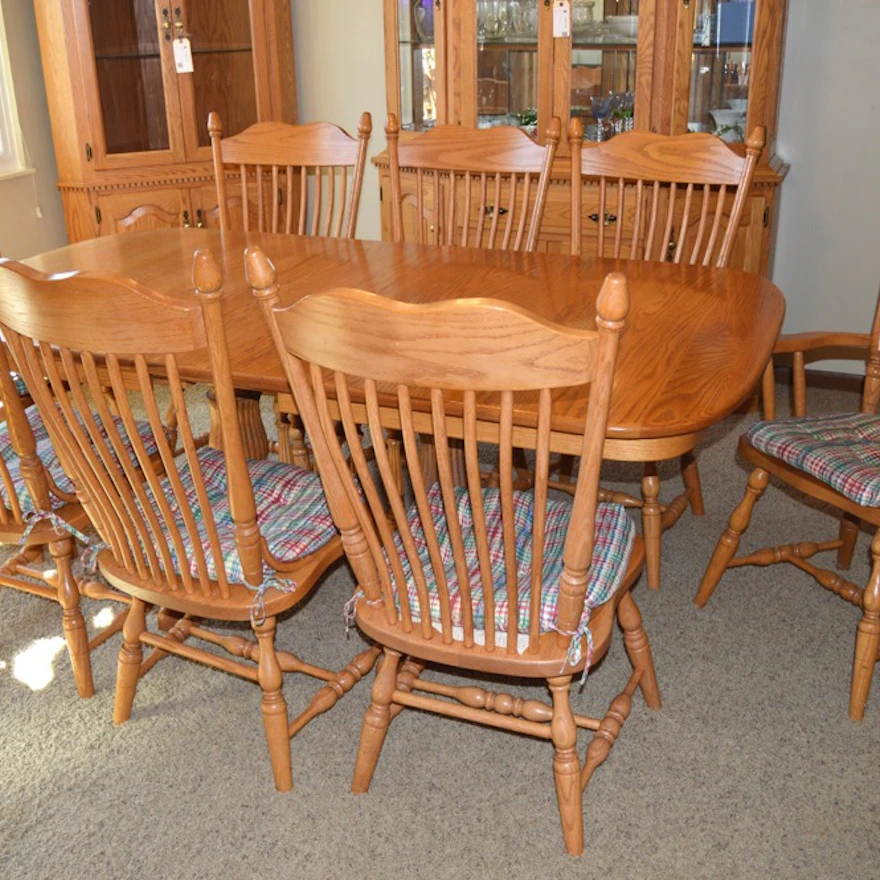 Amish Made Oak Dining Table with Eight Chairs | EBTH