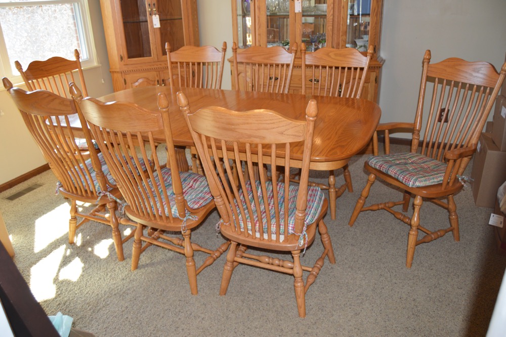 Amish Made Oak Dining Table with Eight Chairs EBTH