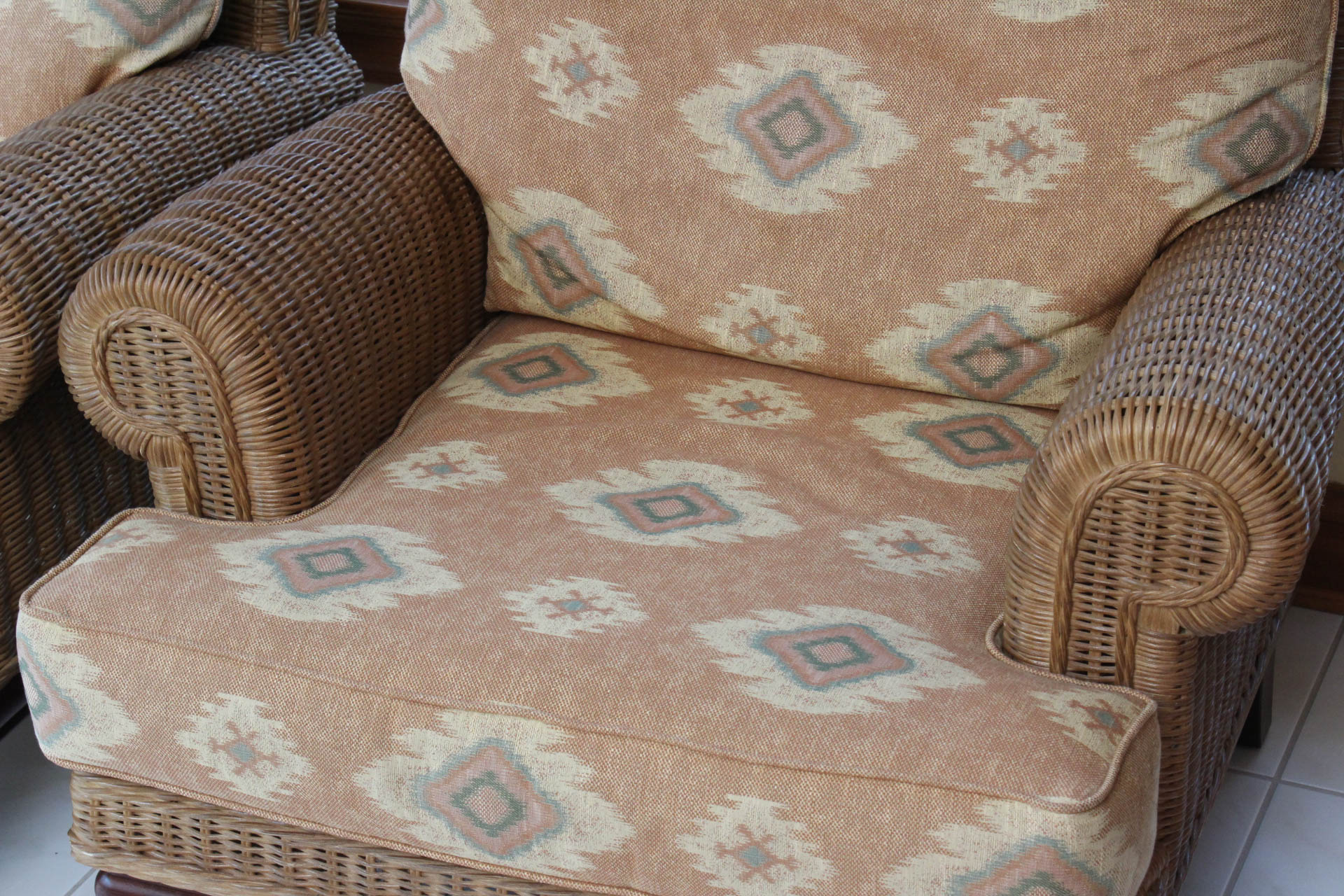 Lexington Casual Rattan Arm Chairs with Upholstered Seats EBTH