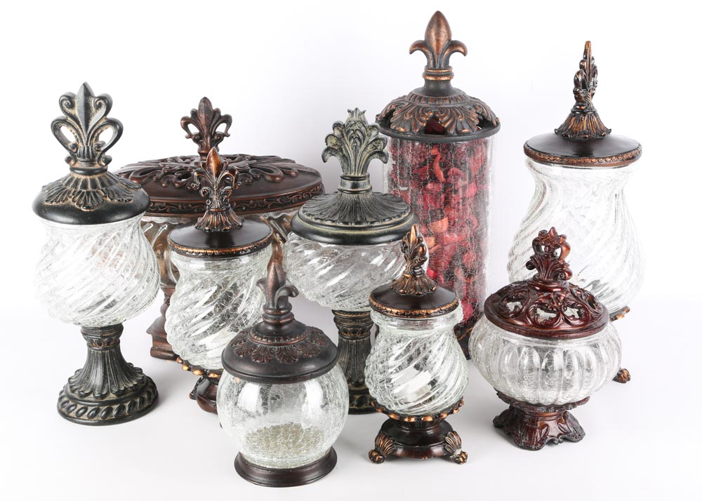 Fleur De Lis Glass Canisters EBTH   HT9A1585 