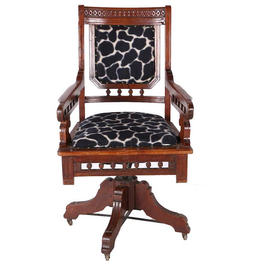 Wooden Desk Chair With Animal Print Ebth
