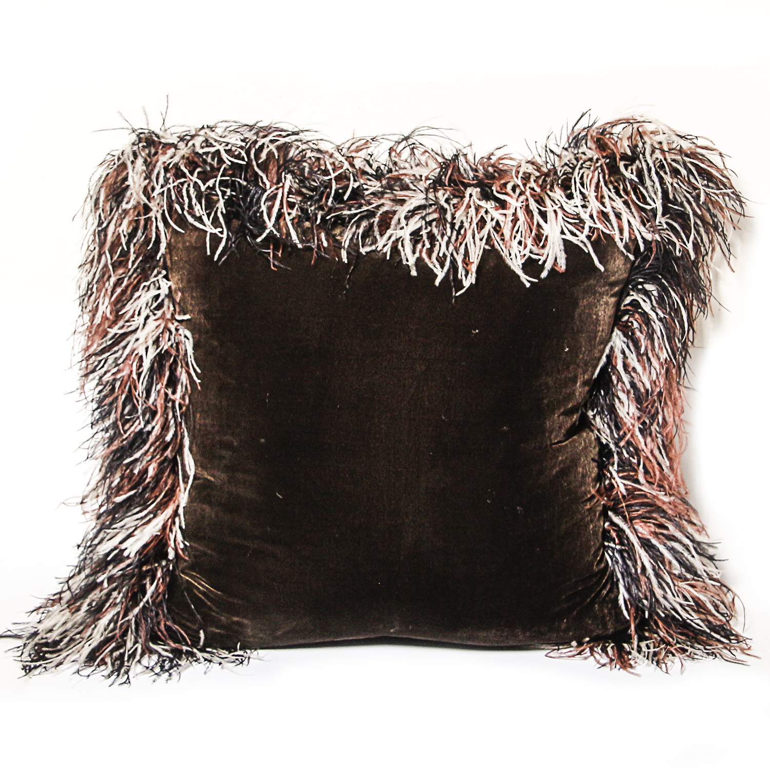 Dark Brown Throw Pillow With Ostrich Feather Fringe Ebth