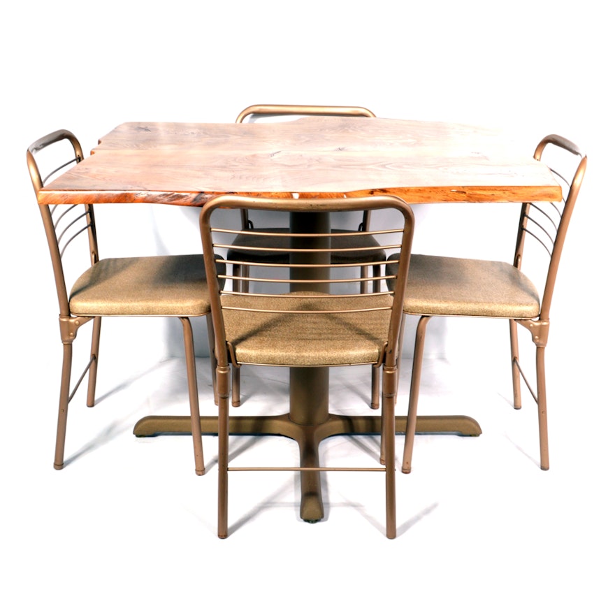 Plank Top Table With Vintage Hamilton Cosco Folding Chairs