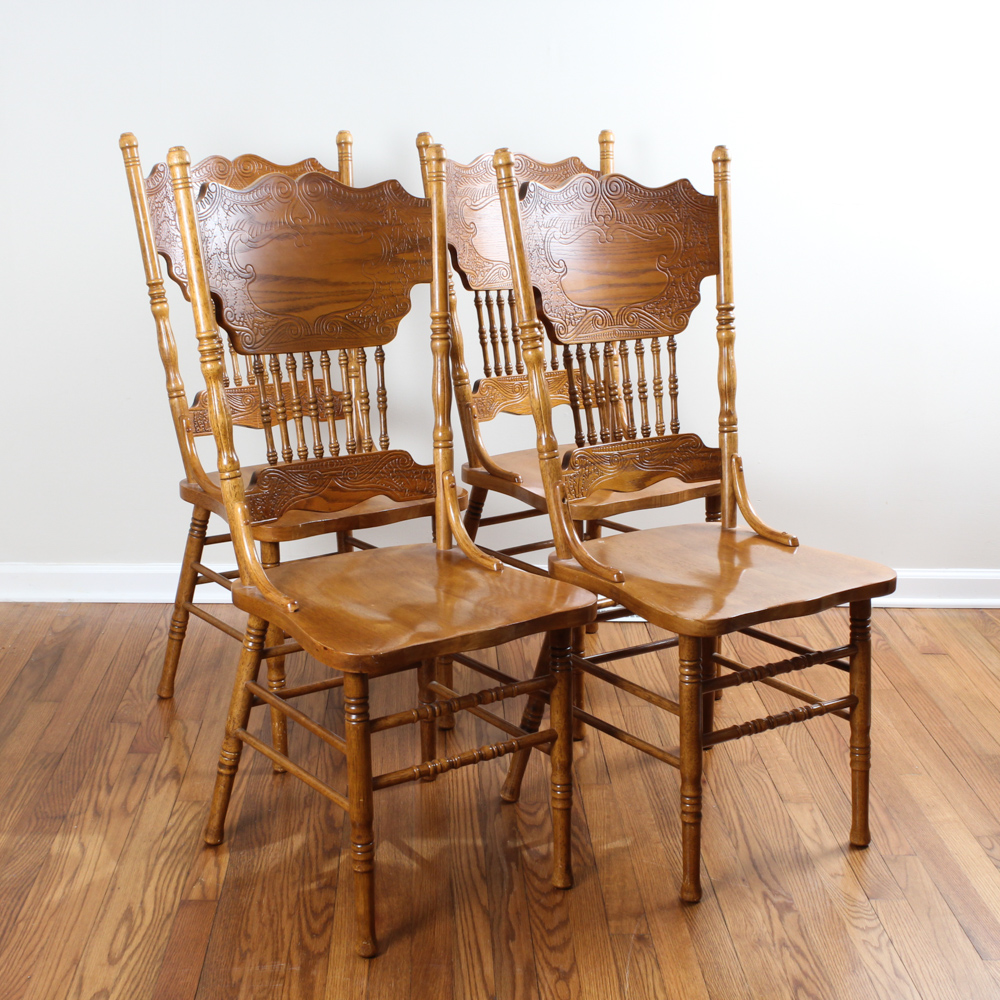 Vintage Oak Press Back Dining Chairs EBTH
