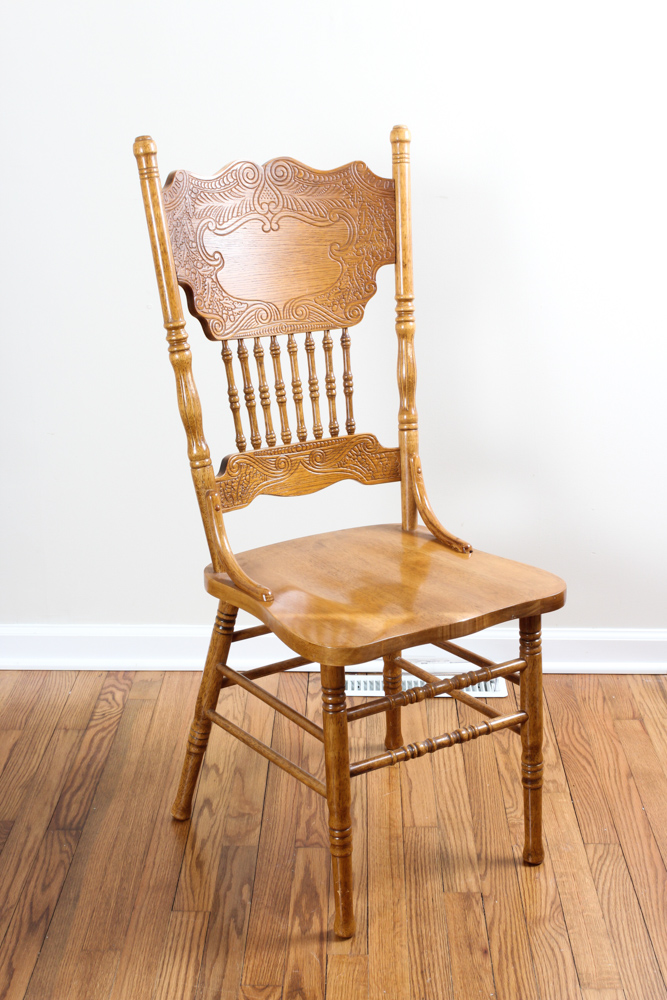 Vintage Oak Press Back Dining Chairs EBTH