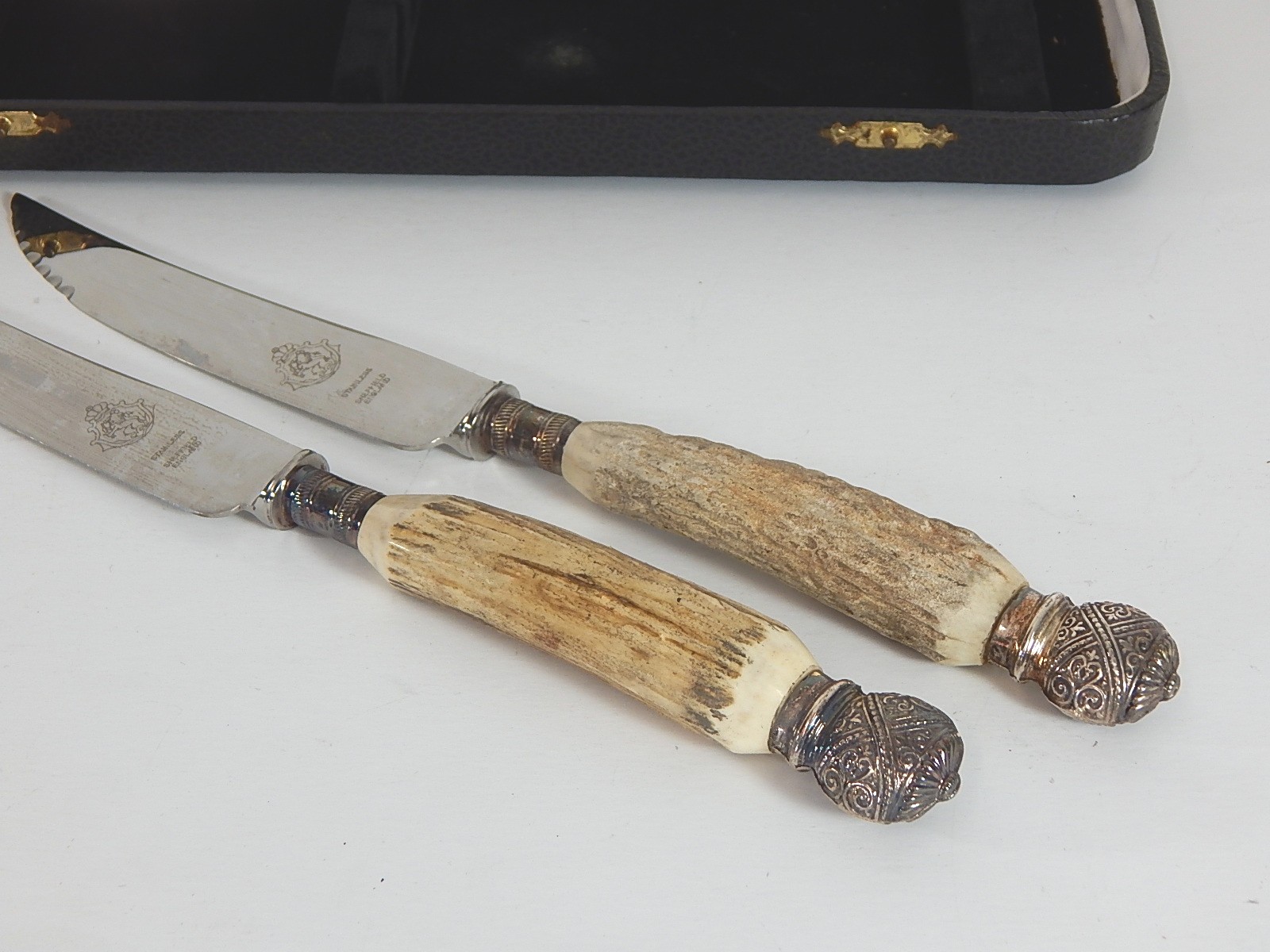 Harrison Fisher Sheffield Stag Handled Steak Knife Set with Box EBTH