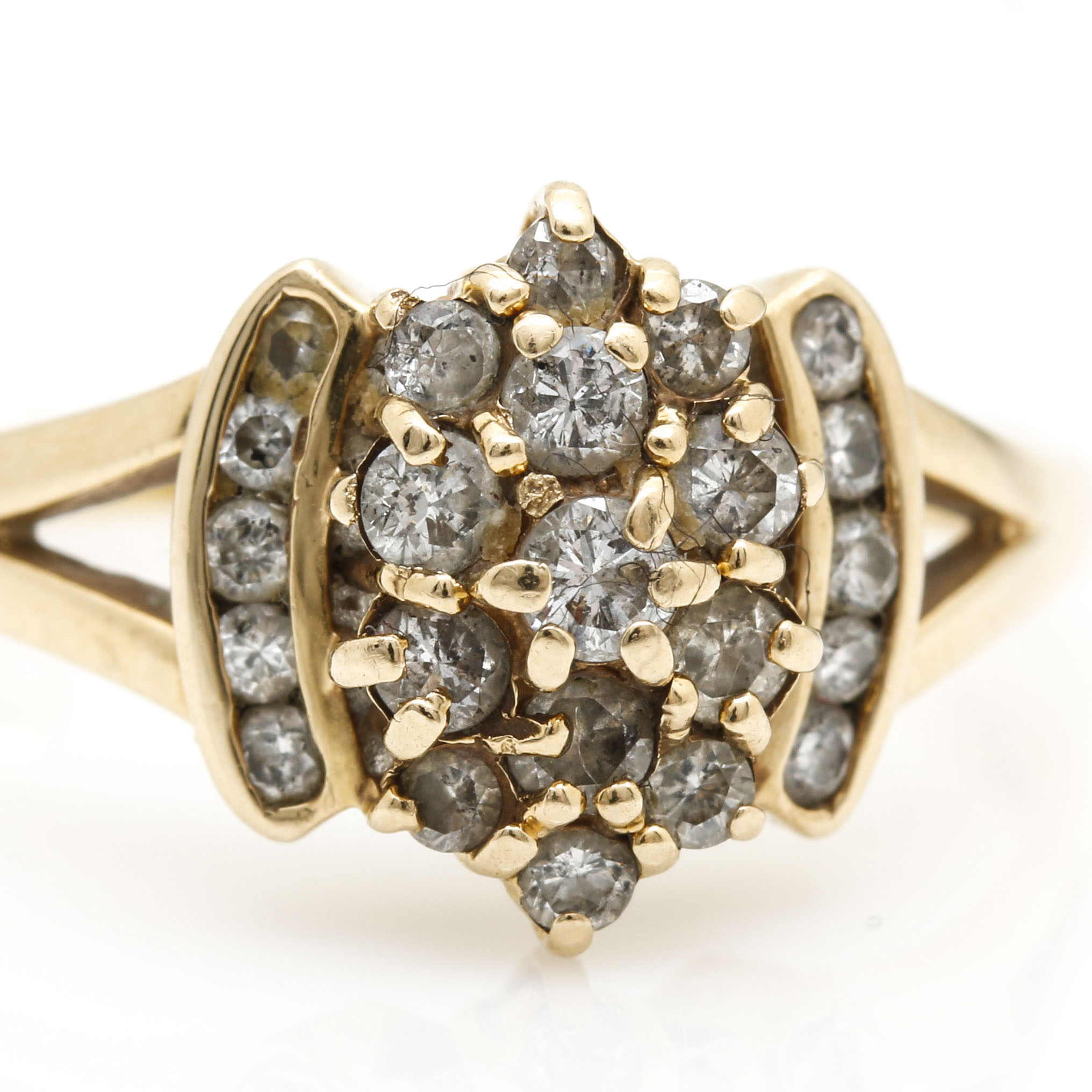 14K Yellow Gold Cluster Diamond Ring EBTH