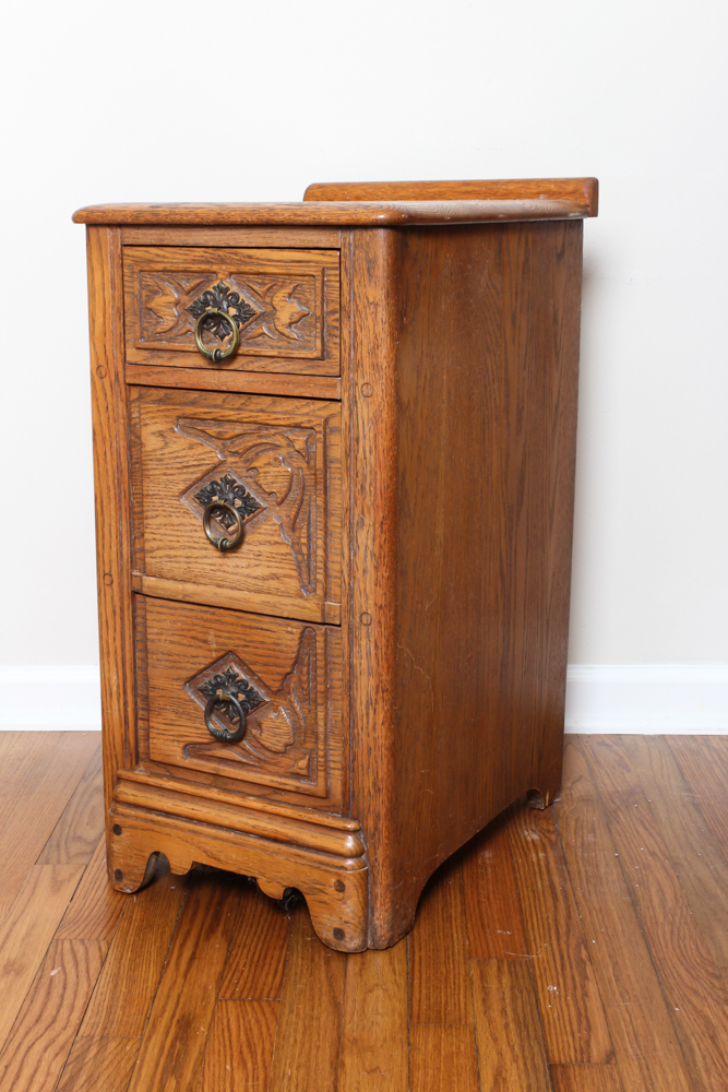 Pair of Carved Oak Nightstands EBTH