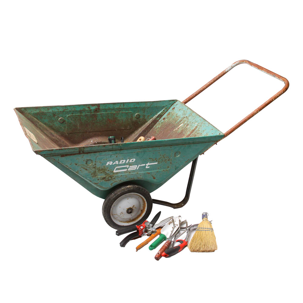 Vintage Radio Cart and Gardening Tools EBTH