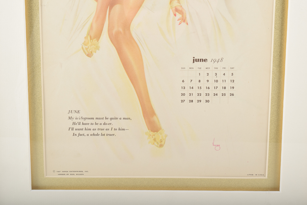 Framed Vintage Original 1948 Varga Girl Calendar Page EBTH