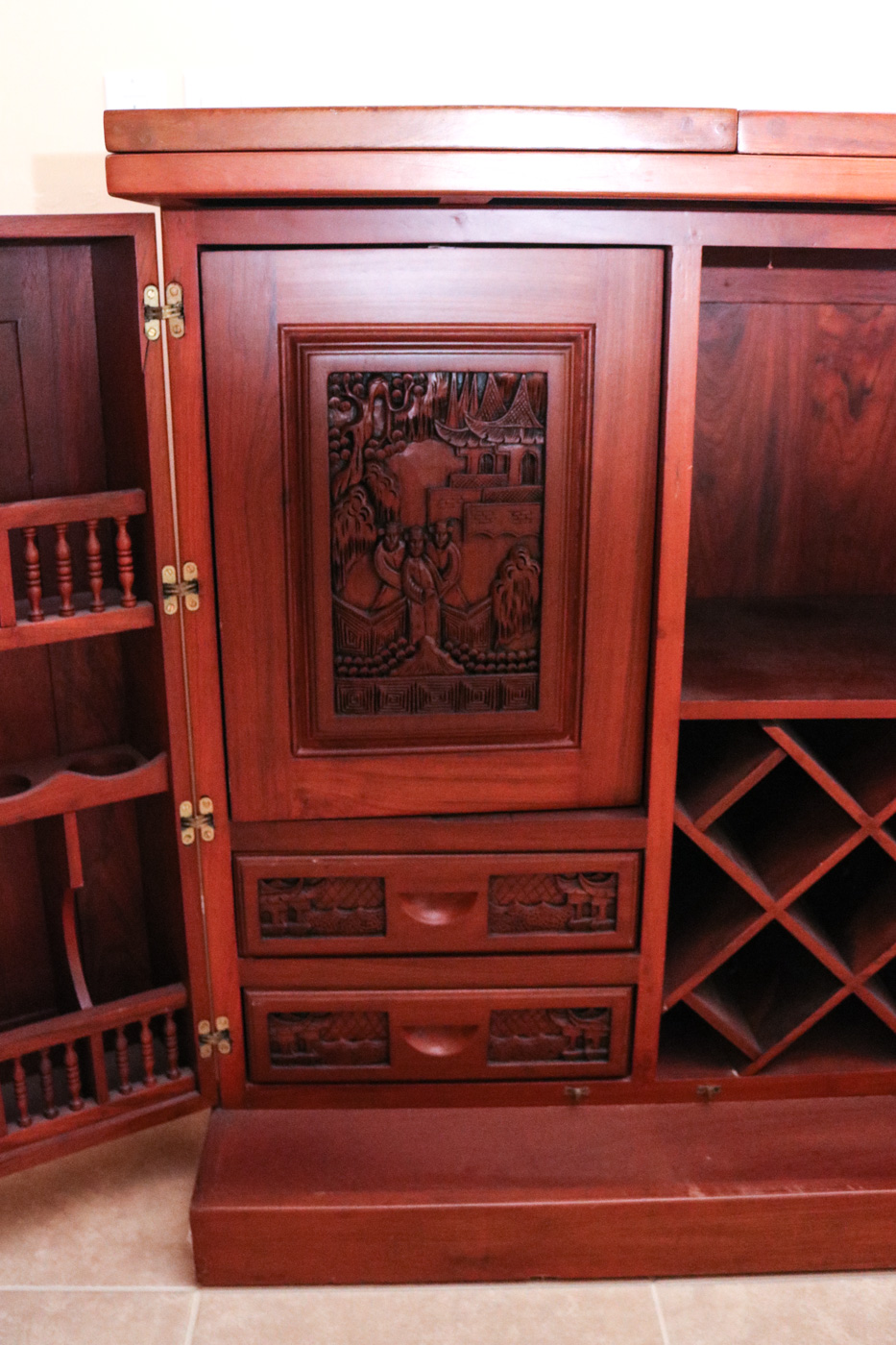 Chinese Inspired Carved Wooden Wine EBTH