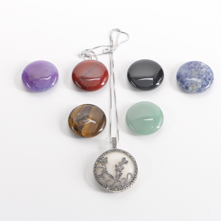 Sterling Silver Necklace and Pendant with Interchangeable Stone Accents