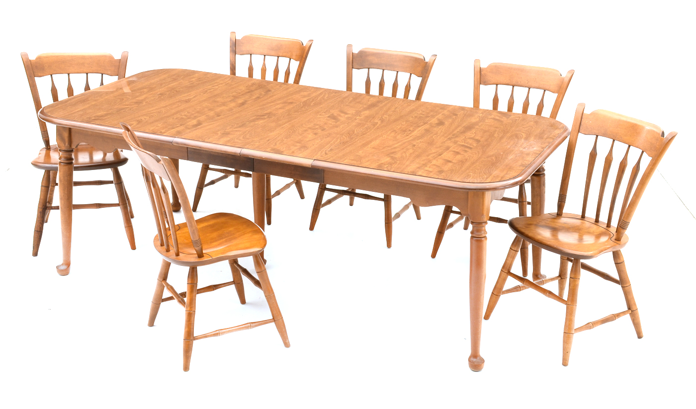 Ethan Allen Maple Dining Table and Six Chairs EBTH