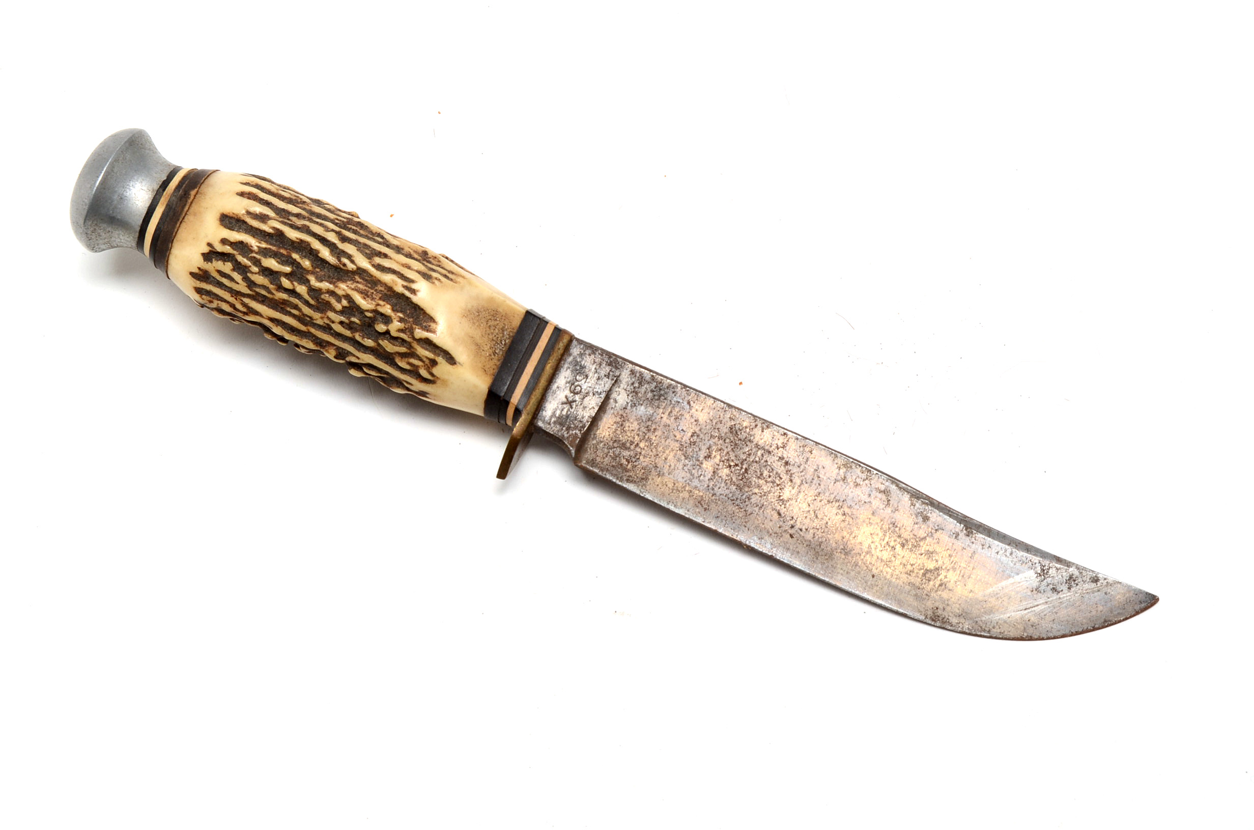 Stag Handled Fixed Blade Hunting Knife with Sheath EBTH