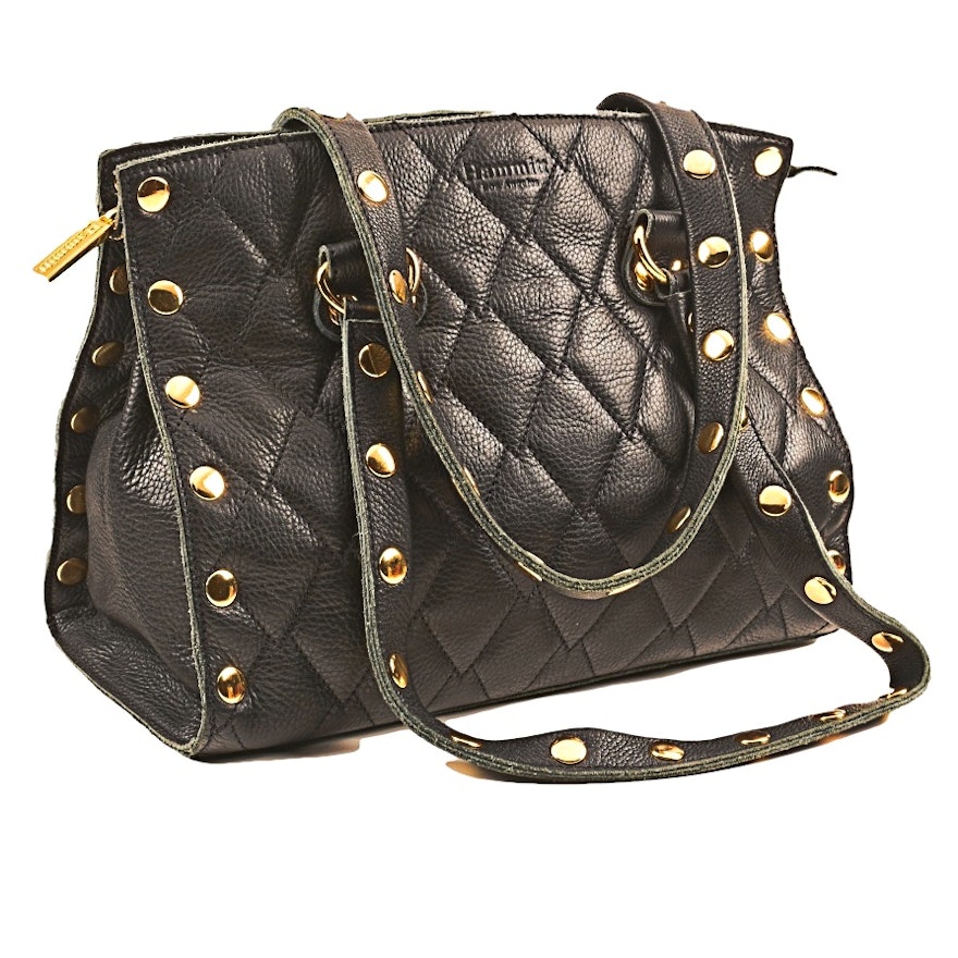 Hammitt Pebbled Black Leather Quilted Handbag with Gold Rivets | EBTH