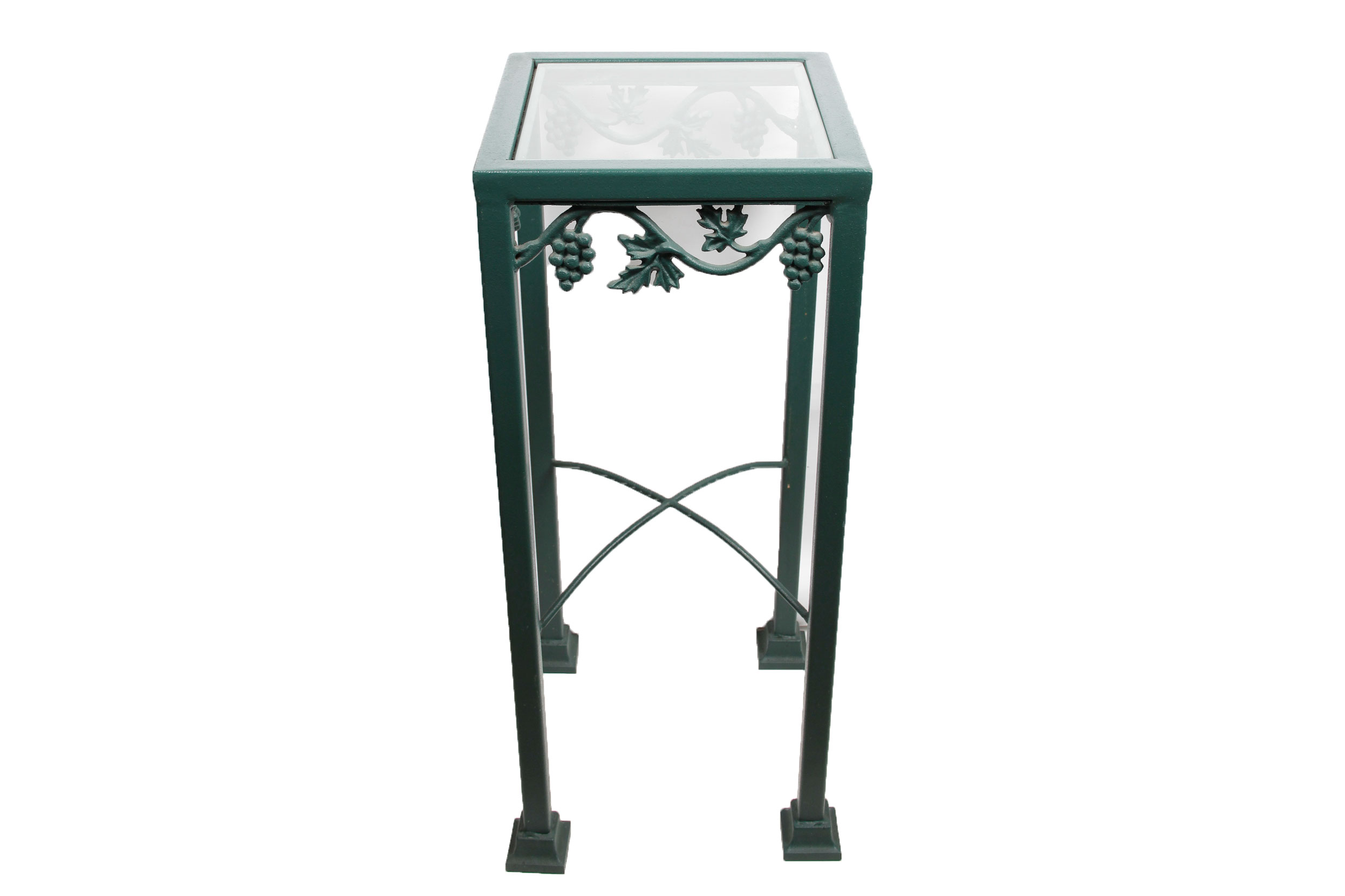 Heavy Green Wrought Iron Accent Table with Glass Top EBTH