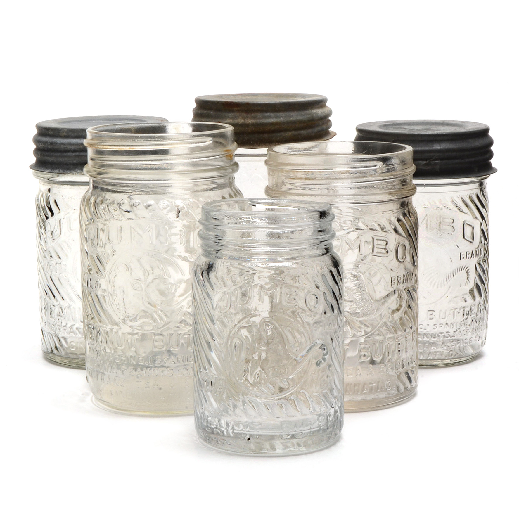 Six Vintage Jumbo Peanut Butter Jars EBTH