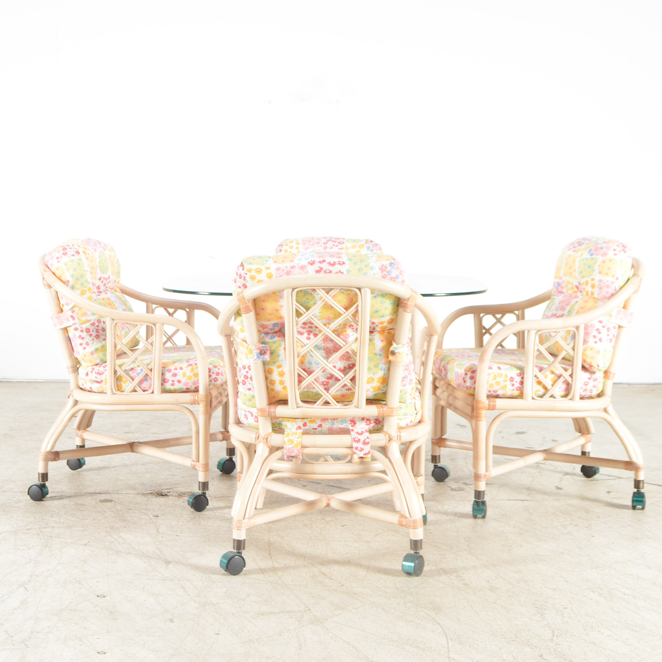 Rattan and Glass Patio Table with Four Chairs EBTH