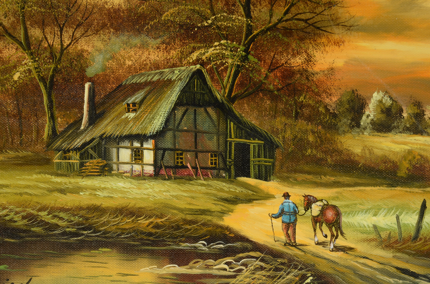 Pair of Fischer Original Decorative Genre Oil Paintings on Canvas EBTH