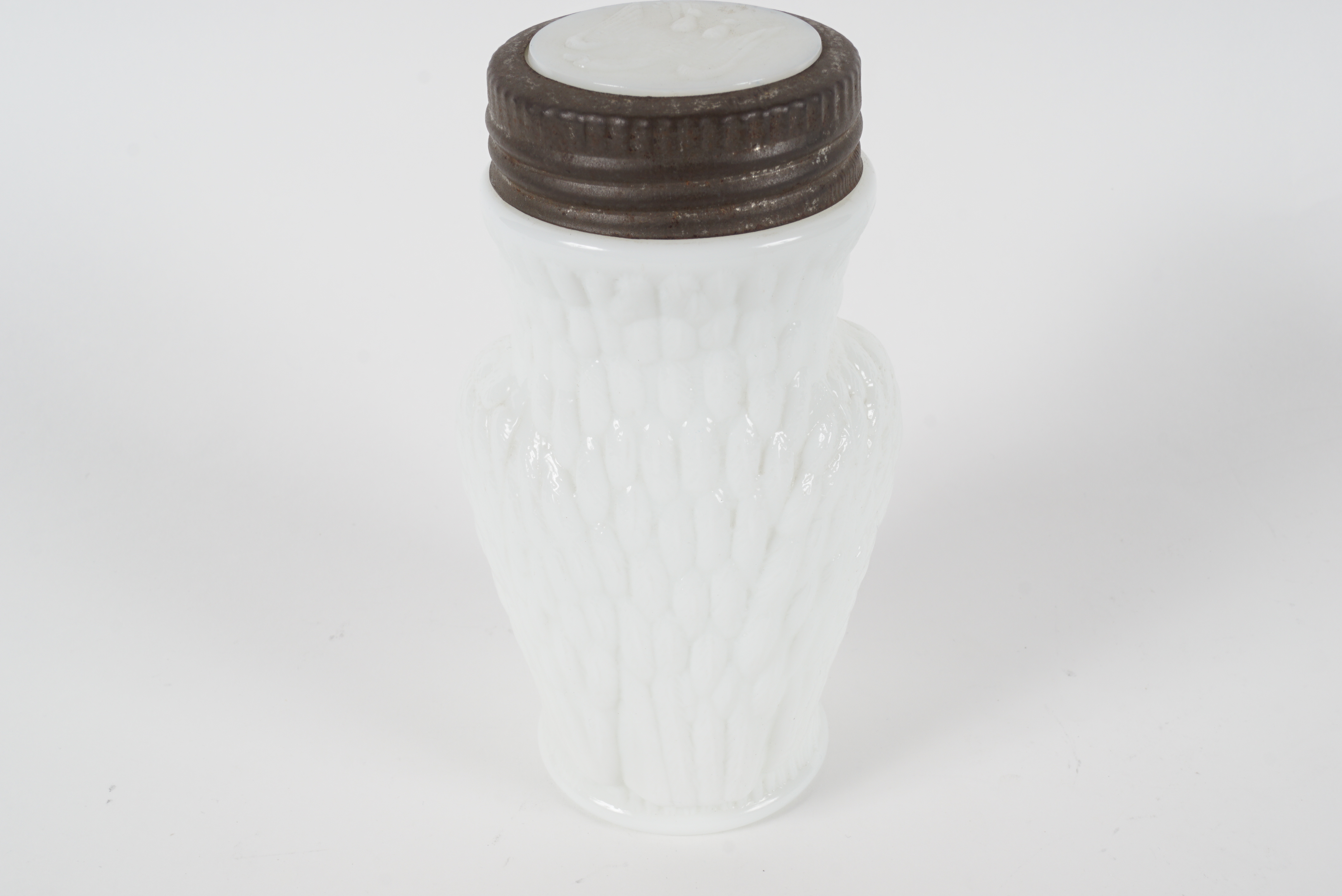 Antique Owl Shaped Milk Glass Mustard Jar EBTH