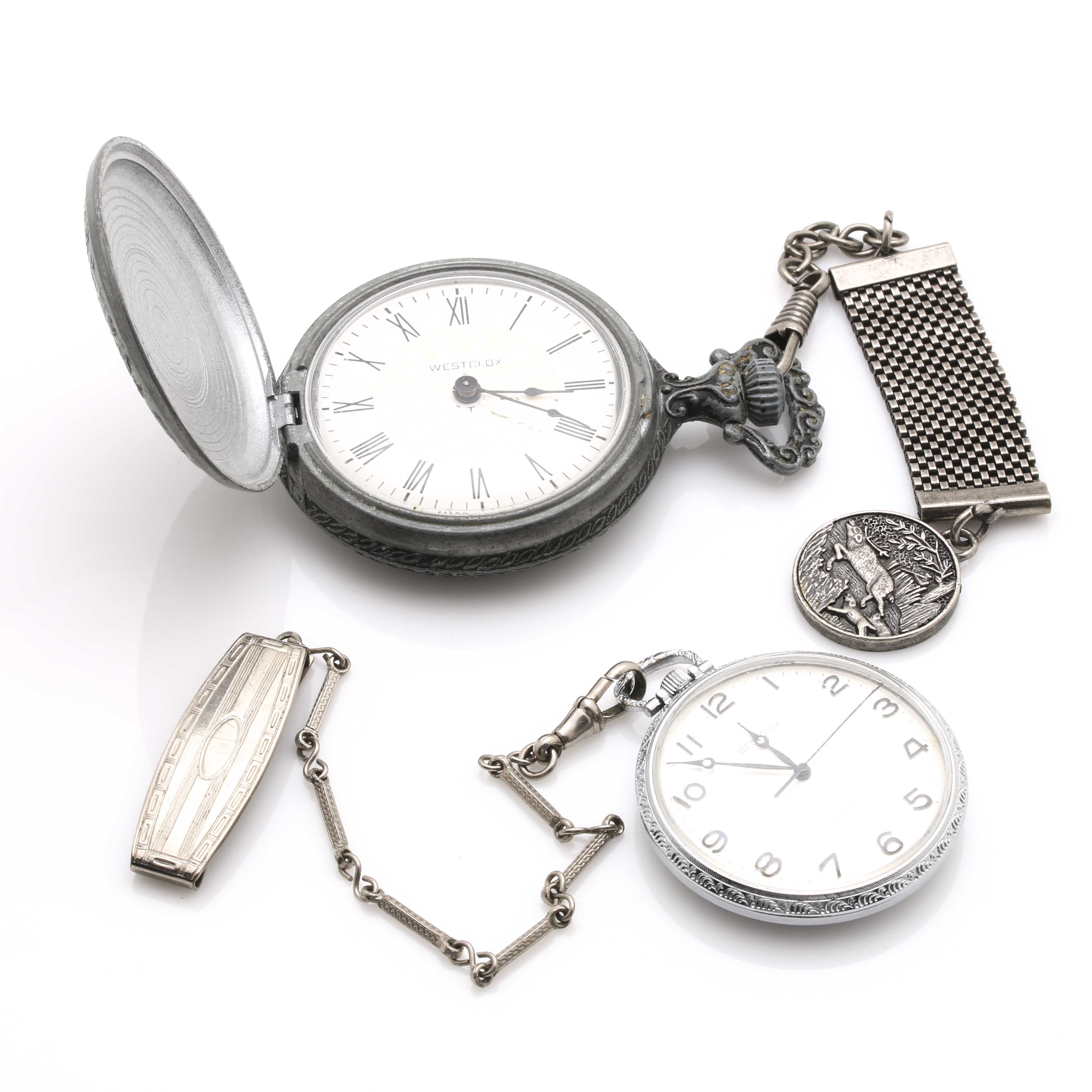Two Westclox Pocket Watches With Floral and Deer Hunting Motifs EBTH