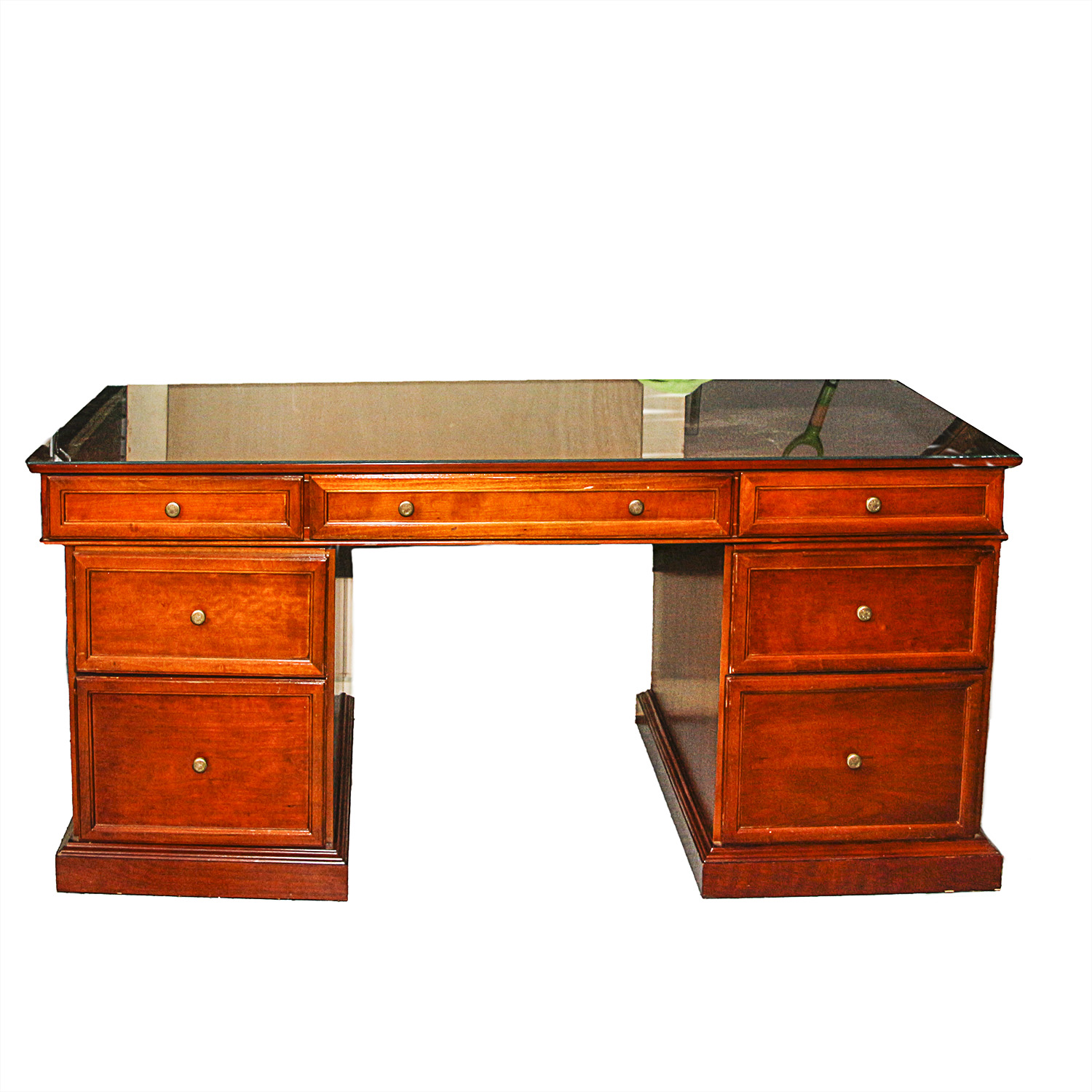 Traditional Wooden Desk by Bombay with Custom Cut Glass Surface EBTH