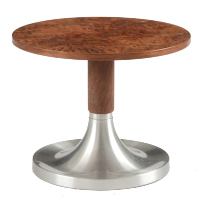 Burled Walnut and Aluminum Occasional Table Burled Walnut and Aluminum Occasional Table