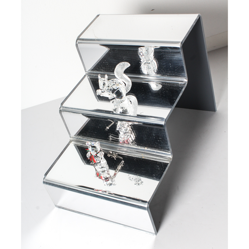Swarovski Crystal Squirrel and Skiing Bear Figurines with Mirrored